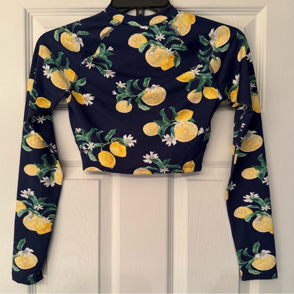 Wet Swimwear Sardinia Bri Navy Blue Lemons Print Long Sleeve Crop Top Size XS - Picture 4 of 12
